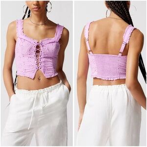 Urban Outfitters Lavender Purple Layla Lace Up Broderie Tank Top Size Small